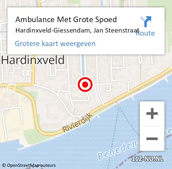 Locatie op kaart van de 112 melding: Ambulance Met Grote Spoed Naar Hardinxveld-Giessendam, Jan Steenstraat op 2 juni 2020 17:22