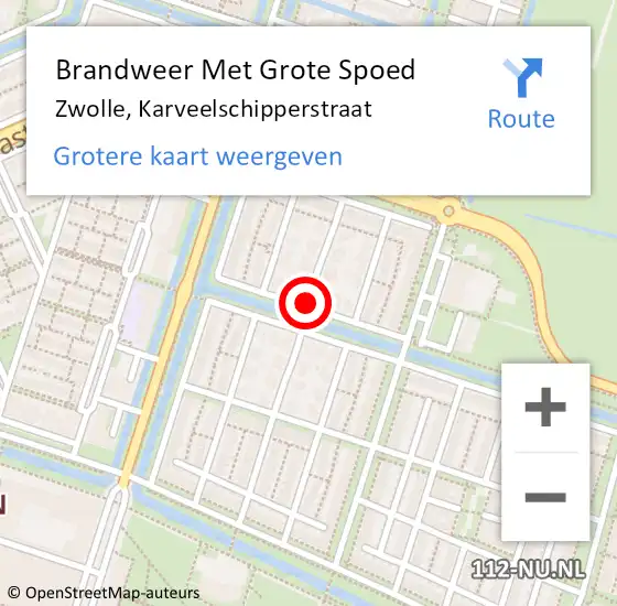 Locatie op kaart van de 112 melding: Brandweer Met Grote Spoed Naar Zwolle, Karveelschipperstraat op 2 juni 2020 17:54