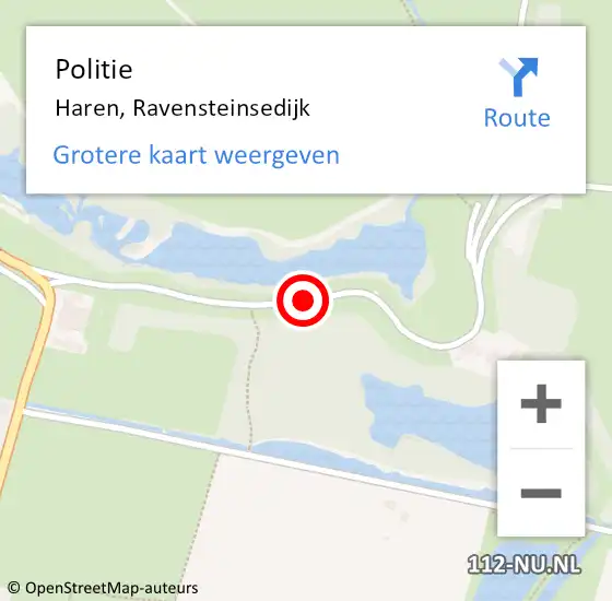 Locatie op kaart van de 112 melding: Politie Haren, Ravensteinsedijk op 2 juni 2020 19:01