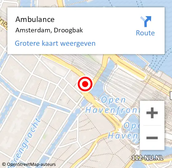 Locatie op kaart van de 112 melding: Ambulance Amsterdam, Droogbak op 2 juni 2020 19:18