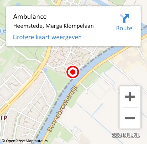 Locatie op kaart van de 112 melding: Ambulance Heemstede, Marga Klompelaan op 2 juni 2020 20:47