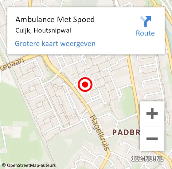 Locatie op kaart van de 112 melding: Ambulance Met Spoed Naar Cuijk, Houtsnipwal op 2 juni 2020 21:09