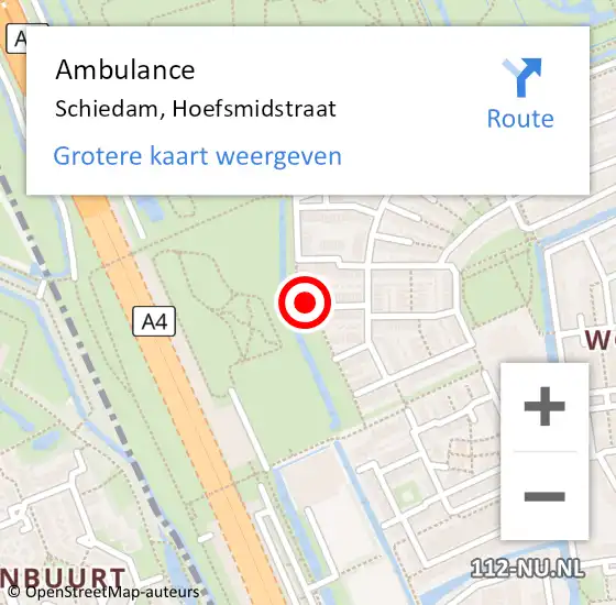 Locatie op kaart van de 112 melding: Ambulance Schiedam, Hoefsmidstraat op 2 juni 2020 22:59