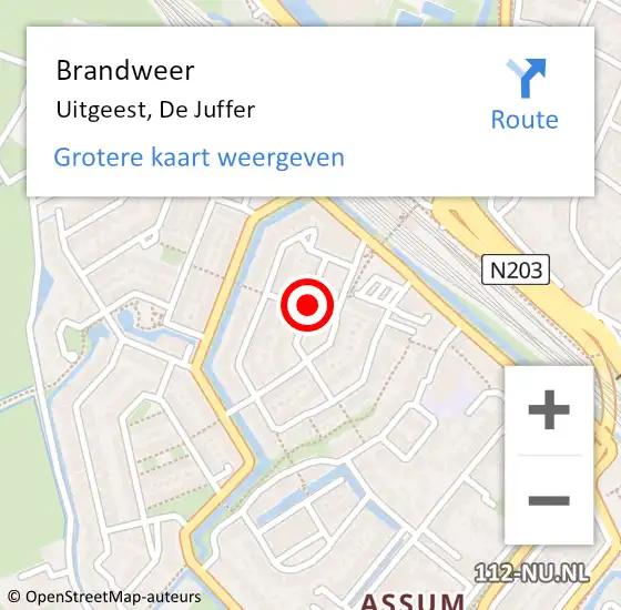 Locatie op kaart van de 112 melding: Brandweer Uitgeest, De Juffer op 3 juni 2020 08:46