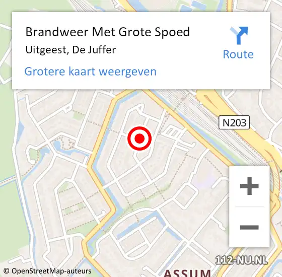 Locatie op kaart van de 112 melding: Brandweer Met Grote Spoed Naar Uitgeest, De Juffer op 3 juni 2020 08:46