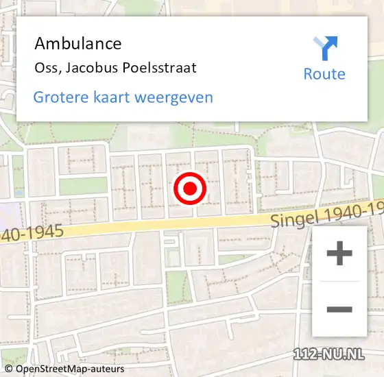 Locatie op kaart van de 112 melding: Ambulance Oss, Jacobus Poelsstraat op 3 juni 2020 09:04