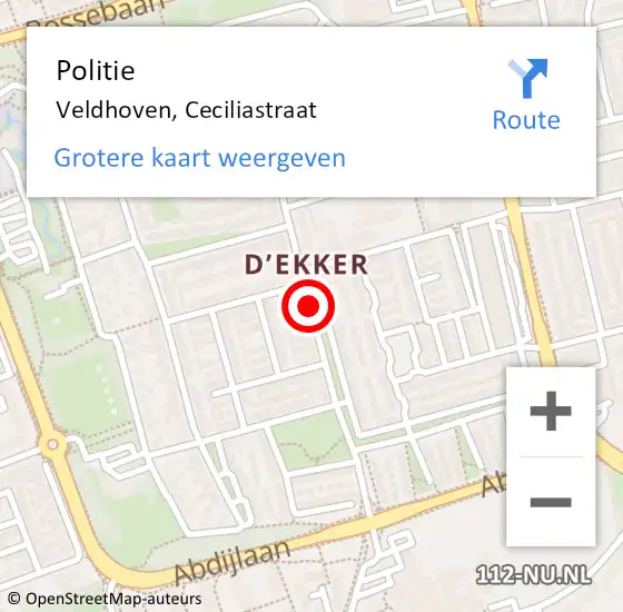 Locatie op kaart van de 112 melding: Politie Veldhoven, Ceciliastraat op 3 juni 2020 09:40