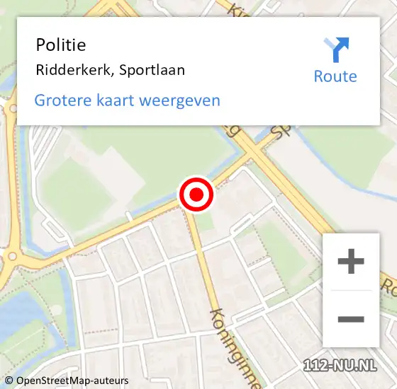 Locatie op kaart van de 112 melding: Politie Ridderkerk, Sportlaan op 3 juni 2020 11:34