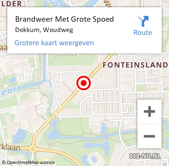 Locatie op kaart van de 112 melding: Brandweer Met Grote Spoed Naar Dokkum, Woudweg op 3 juni 2020 12:05