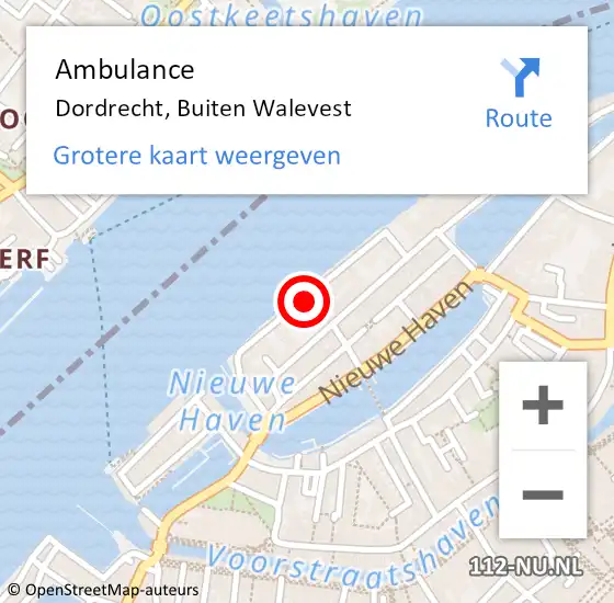 Locatie op kaart van de 112 melding: Ambulance Dordrecht, Buiten Walevest op 3 juni 2020 13:10