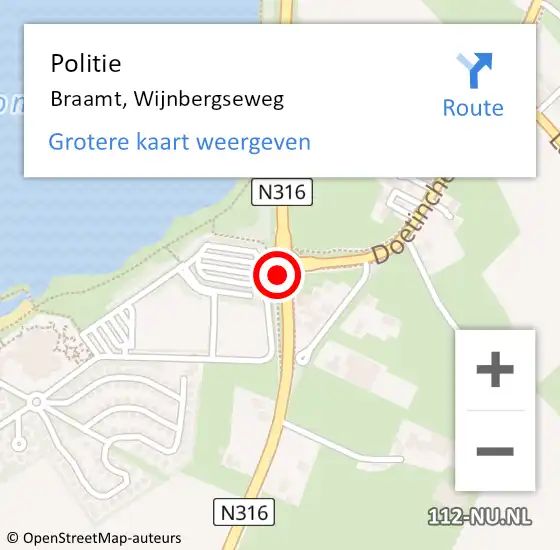 Locatie op kaart van de 112 melding: Politie Braamt, Wijnbergseweg op 3 juni 2020 13:34