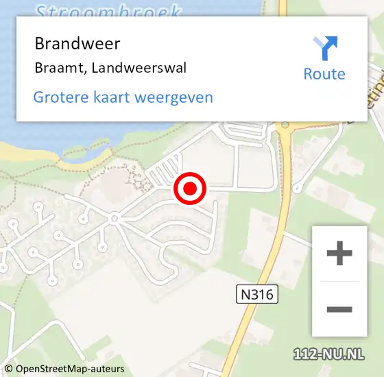 Locatie op kaart van de 112 melding: Brandweer Braamt, Landweerswal op 3 juni 2020 13:36