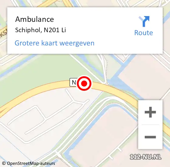 Locatie op kaart van de 112 melding: Ambulance Schiphol, N201 Li op 3 juni 2020 14:30