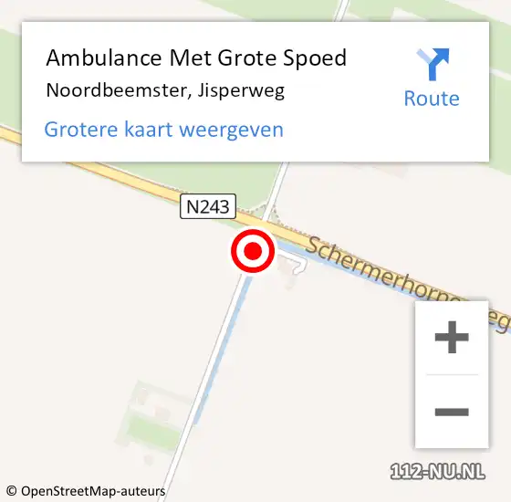 Locatie op kaart van de 112 melding: Ambulance Met Grote Spoed Naar Noordbeemster, Jisperweg op 3 juni 2020 16:33