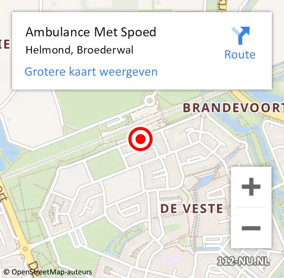 Locatie op kaart van de 112 melding: Ambulance Met Spoed Naar Helmond, Broederwal op 3 juni 2020 17:11