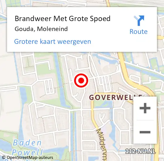 Locatie op kaart van de 112 melding: Brandweer Met Grote Spoed Naar Gouda, Moleneind op 3 juni 2020 17:25