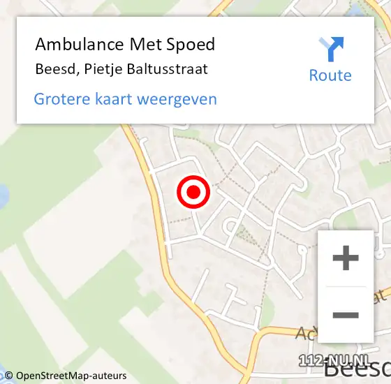 Locatie op kaart van de 112 melding: Ambulance Met Spoed Naar Beesd, Pietje Baltusstraat op 3 juni 2020 17:59