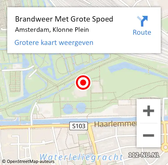 Locatie op kaart van de 112 melding: Brandweer Met Grote Spoed Naar Amsterdam, Klonne Plein op 3 juni 2020 20:47
