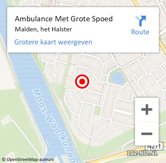 Locatie op kaart van de 112 melding: Ambulance Met Grote Spoed Naar Malden, het Halster op 3 juni 2020 22:44