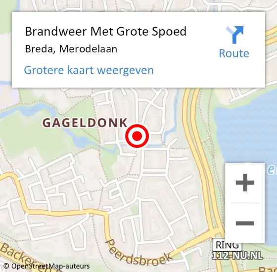 Locatie op kaart van de 112 melding: Brandweer Met Grote Spoed Naar Breda, Merodelaan op 3 juni 2020 22:49