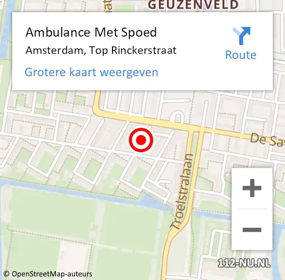 Locatie op kaart van de 112 melding: Ambulance Met Spoed Naar Amsterdam, Top Rinckerstraat op 3 juni 2020 23:11