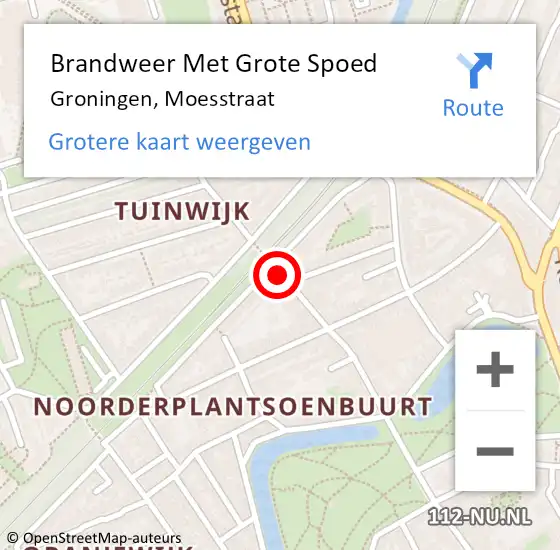 Locatie op kaart van de 112 melding: Brandweer Met Grote Spoed Naar Groningen, Moesstraat op 4 juni 2020 02:26