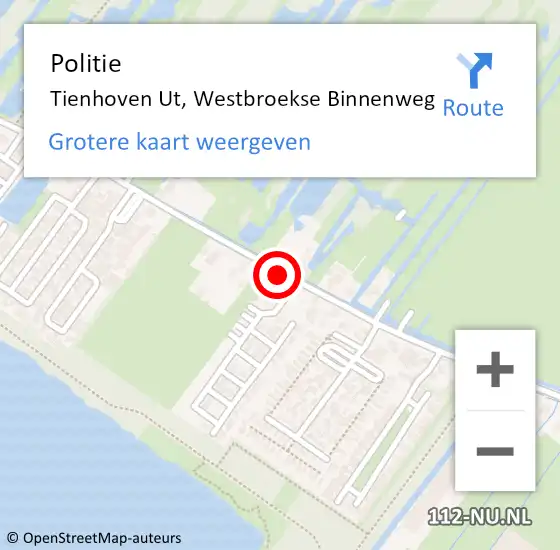 Locatie op kaart van de 112 melding: Politie Tienhoven Ut, Westbroekse Binnenweg op 4 juni 2020 04:17