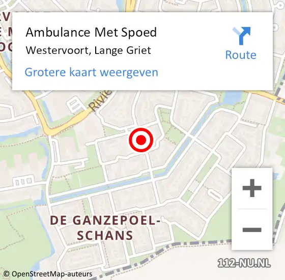 Locatie op kaart van de 112 melding: Ambulance Met Spoed Naar Westervoort, Lange Griet op 4 juni 2020 05:12