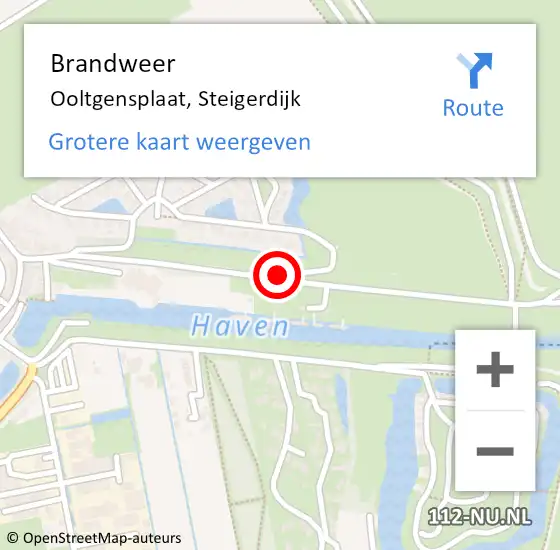 Locatie op kaart van de 112 melding: Brandweer Ooltgensplaat, Steigerdijk op 4 juni 2020 07:01