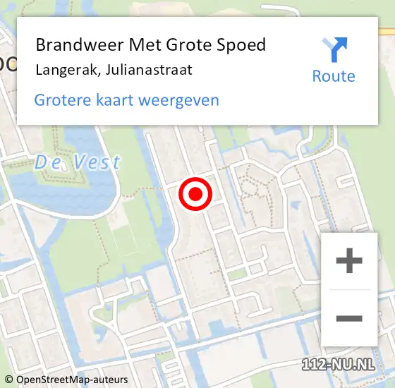 Locatie op kaart van de 112 melding: Brandweer Met Grote Spoed Naar Langerak, Julianastraat op 4 juni 2020 09:34