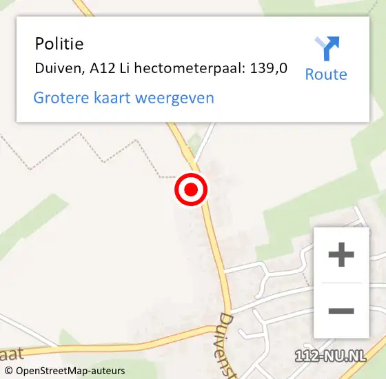 Locatie op kaart van de 112 melding: Politie Duiven, A12 Li hectometerpaal: 139,0 op 4 juni 2020 11:11