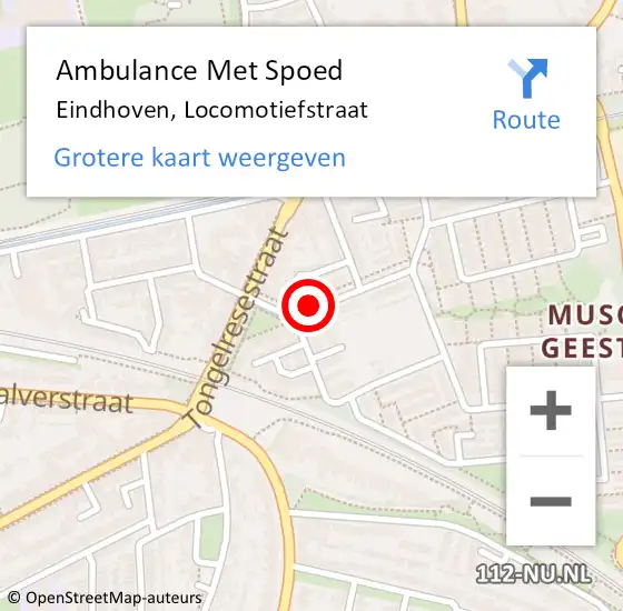 Locatie op kaart van de 112 melding: Ambulance Met Spoed Naar Eindhoven, Locomotiefstraat op 4 juni 2020 12:56