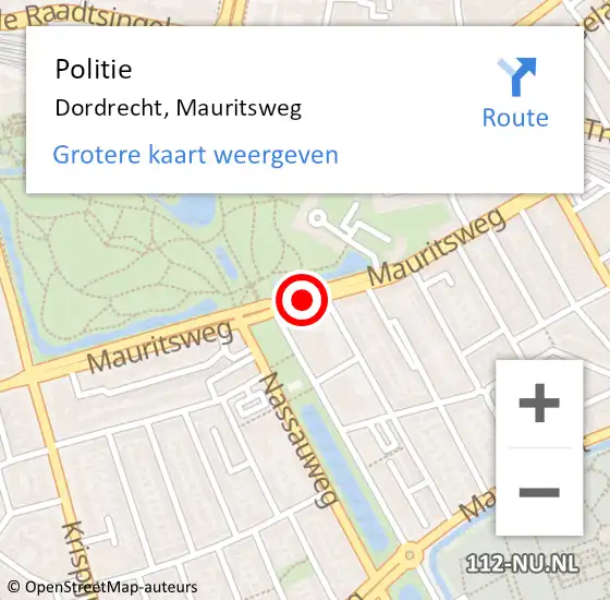 Locatie op kaart van de 112 melding: Politie Dordrecht, Mauritsweg op 4 juni 2020 14:07