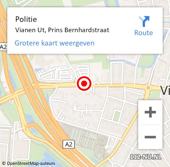 Locatie op kaart van de 112 melding: Politie Vianen Ut, Prins Bernhardstraat op 4 juni 2020 16:03