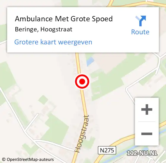 Locatie op kaart van de 112 melding: Ambulance Met Grote Spoed Naar Beringe, Hoogstraat op 8 mei 2014 16:58