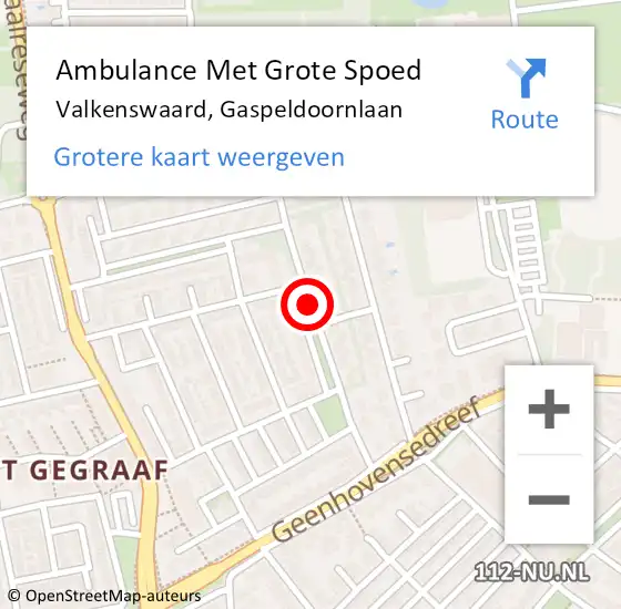 Locatie op kaart van de 112 melding: Ambulance Met Grote Spoed Naar Valkenswaard, Gaspeldoornlaan op 4 juni 2020 21:12