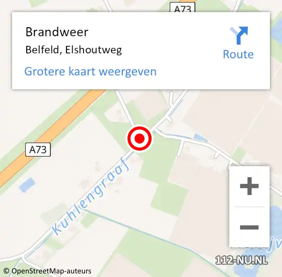 Locatie op kaart van de 112 melding: Brandweer Belfeld, Elshoutweg op 4 juni 2020 23:42