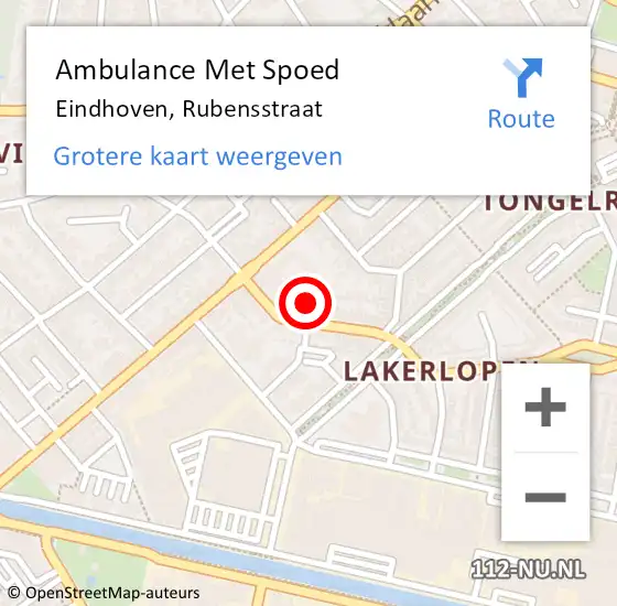 Locatie op kaart van de 112 melding: Ambulance Met Spoed Naar Eindhoven, Rubensstraat op 5 juni 2020 06:57