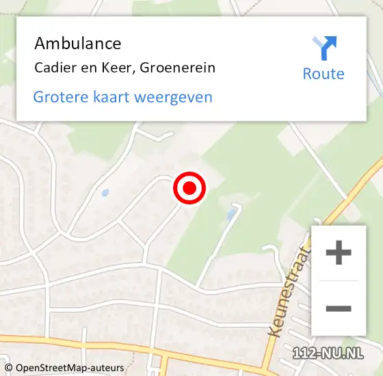 Locatie op kaart van de 112 melding: Ambulance Cadier en Keer, Groenerein op 8 mei 2014 17:44