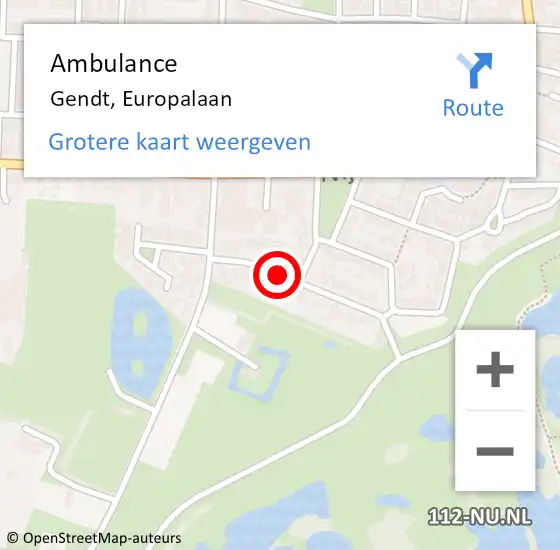 Locatie op kaart van de 112 melding: Ambulance Gendt, Europalaan op 5 juni 2020 08:41