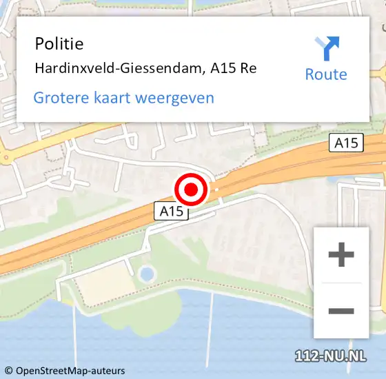 Locatie op kaart van de 112 melding: Politie Hardinxveld-Giessendam, A15 Re op 5 juni 2020 08:48