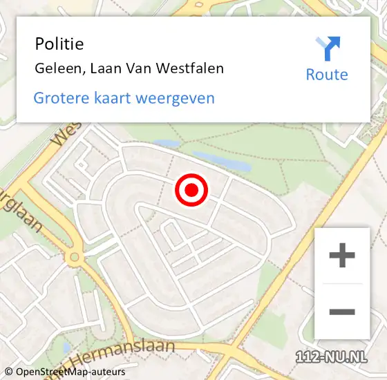 Locatie op kaart van de 112 melding: Politie Geleen, Laan Van Westfalen op 5 juni 2020 09:03