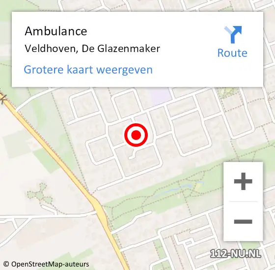 Locatie op kaart van de 112 melding: Ambulance Veldhoven, De Glazenmaker op 5 juni 2020 09:13