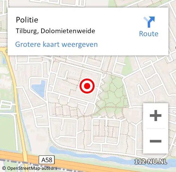 Locatie op kaart van de 112 melding: Politie Tilburg, Dolomietenweide op 5 juni 2020 09:37