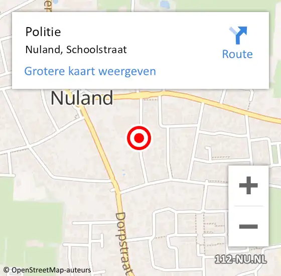 Locatie op kaart van de 112 melding: Politie Nuland, Schoolstraat op 5 juni 2020 10:21
