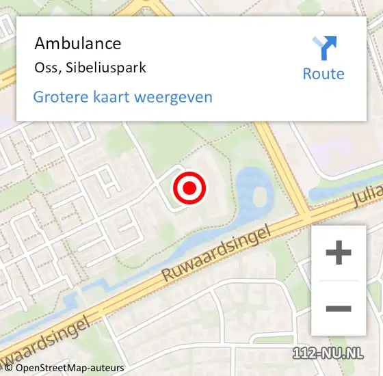 Locatie op kaart van de 112 melding: Ambulance Oss, Sibeliuspark op 5 juni 2020 10:45