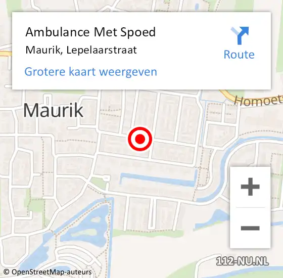 Locatie op kaart van de 112 melding: Ambulance Met Spoed Naar Maurik, Lepelaarstraat op 5 juni 2020 13:36