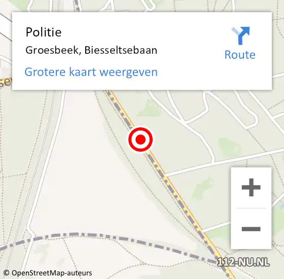 Locatie op kaart van de 112 melding: Politie Groesbeek, Biesseltsebaan op 5 juni 2020 16:02