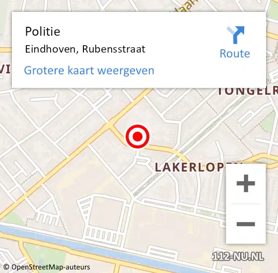 Locatie op kaart van de 112 melding: Politie Eindhoven, Rubensstraat op 5 juni 2020 16:18