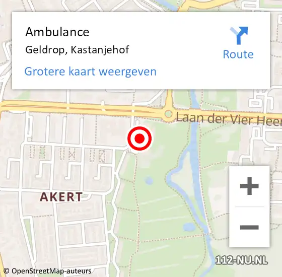 Locatie op kaart van de 112 melding: Ambulance Geldrop, Kastanjehof op 5 juni 2020 16:51